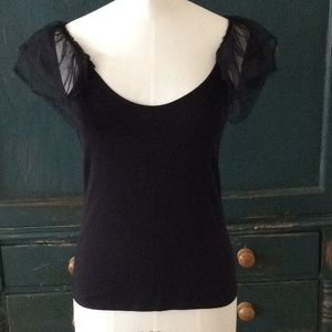 Zara Black Tulle Flutter-Sleeve Top